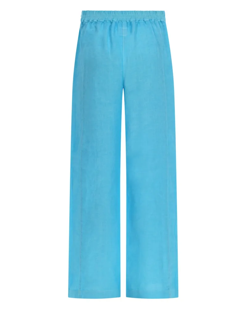 120% Lino Wide-Leg Linen Trousers — Blue Blue