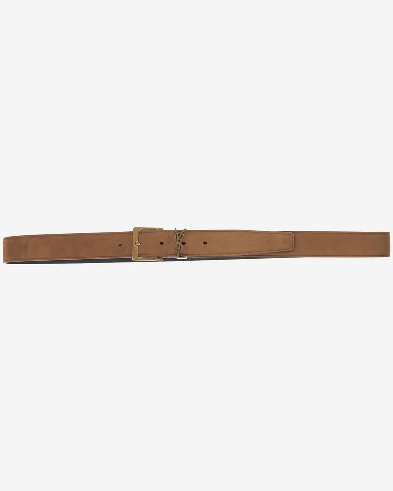 Saint Laurent Men's Belt Cassandre Vadim Suede Brown Brown
