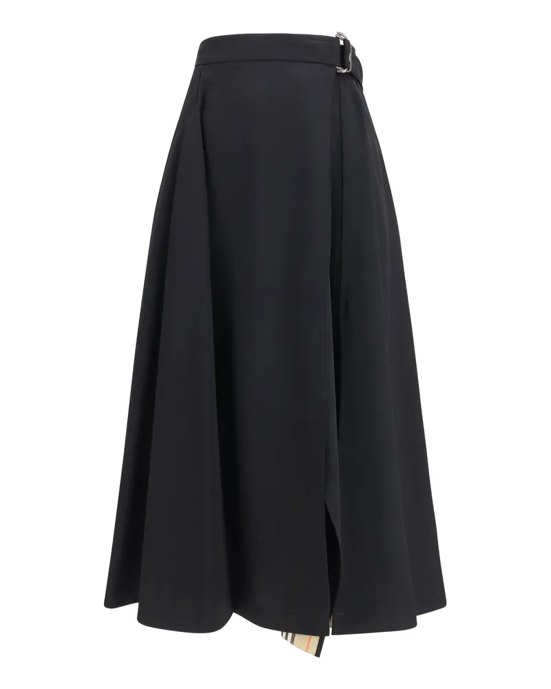 Burberry Women's Midi Skirt Wool Twill Black Merino 