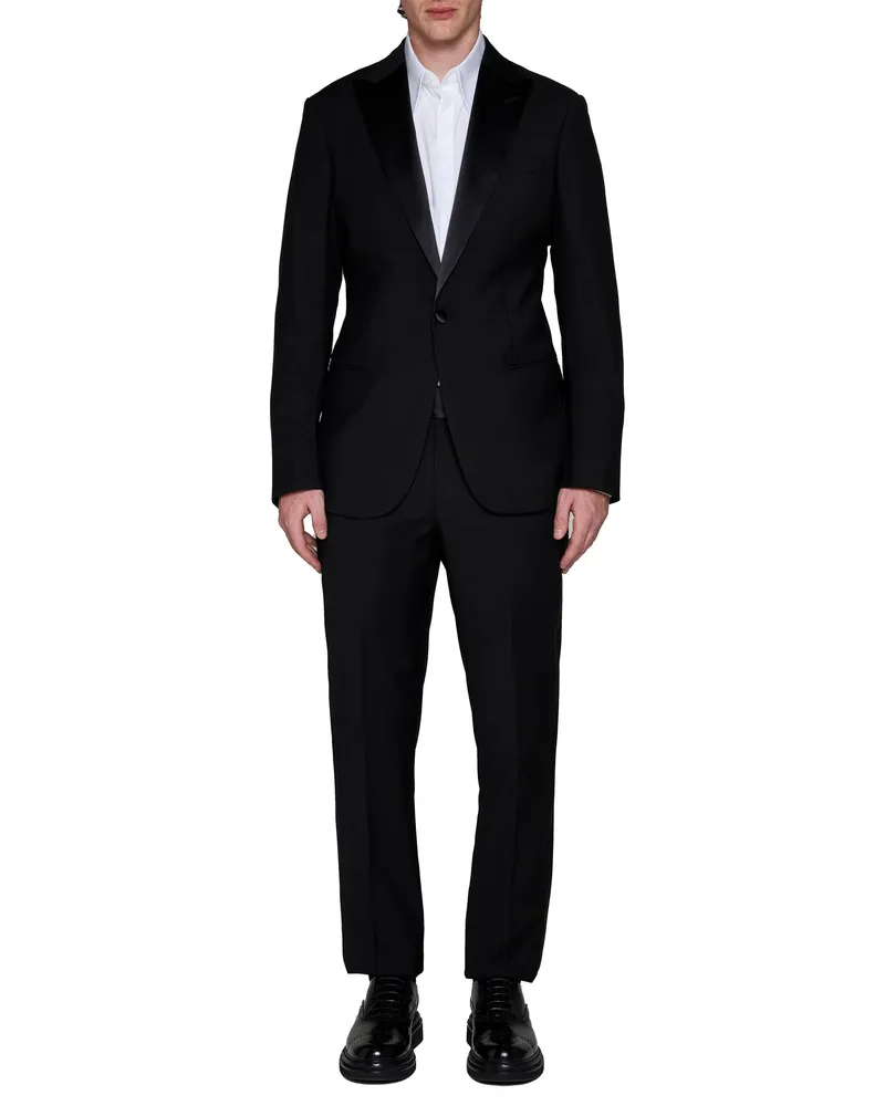 Giorgio Armani Men's Tuxedo Suit Icon Soho Black Wool Virgin Suits Black