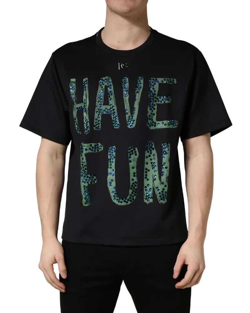 Dolce & Gabbana Logo-Embellished Crew Neck T-Shirt — Black Black