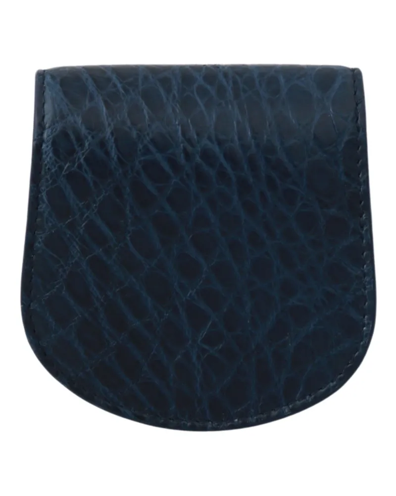 Dolce & Gabbana Men's Blue Holder Pocket Wallet Exotic Skin Condom Case Caimano Leather Blue