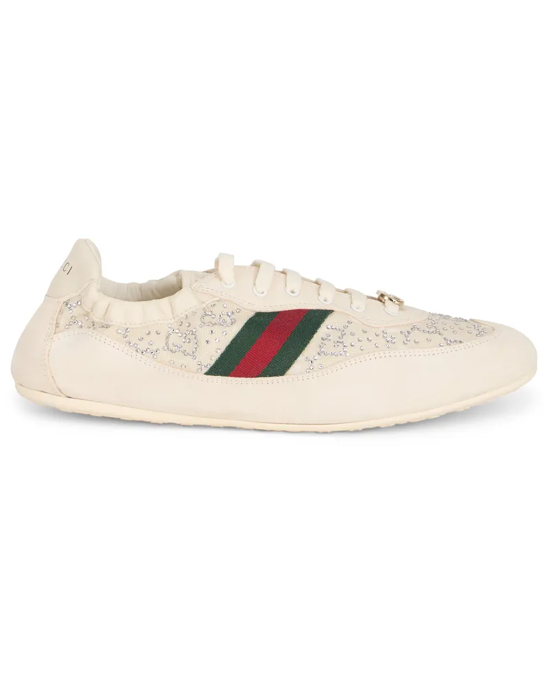 Gucci Women's Sneakers Shift Gg Crystal Beige Calf Skin Trainers Beige