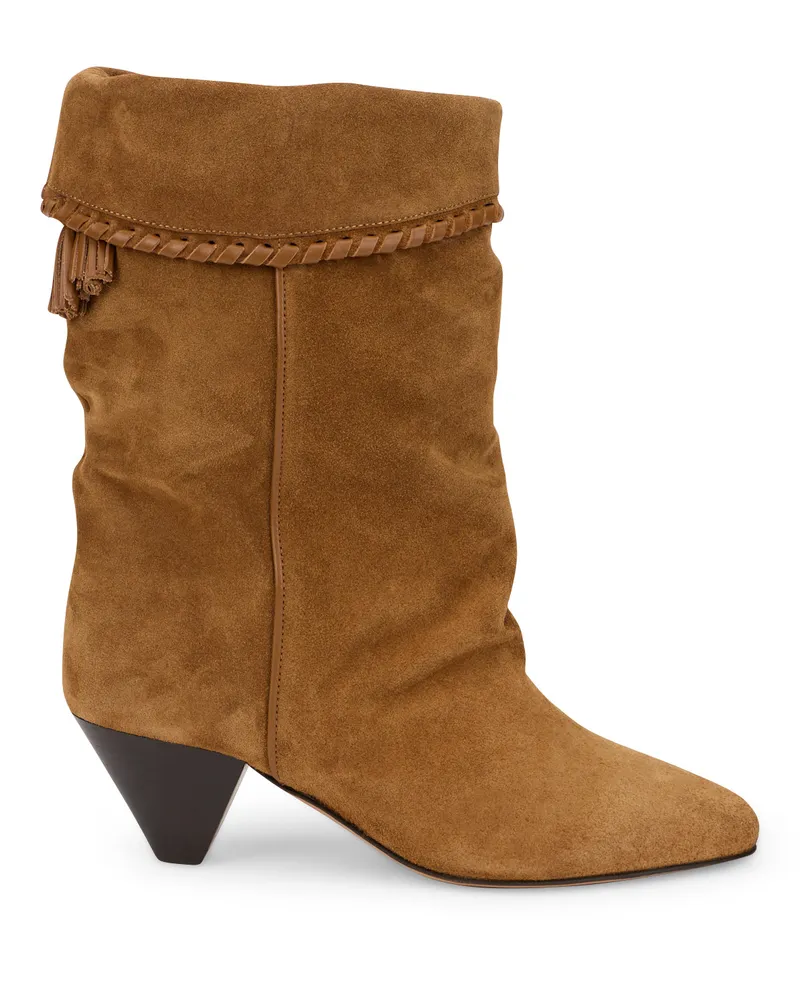 Isabel Marant Women's Boots Cone-Heel Cognac Suede Calfskin Brown