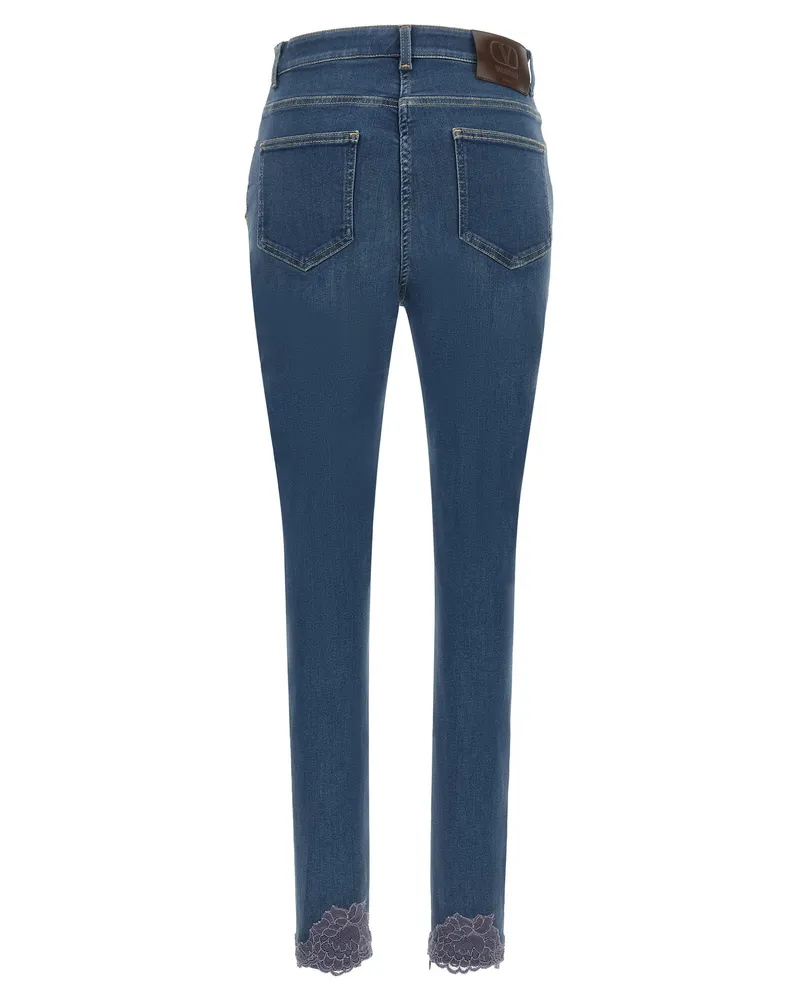 Valentino Garavani Lace-Insert Skinny Jeans — Blue Blue