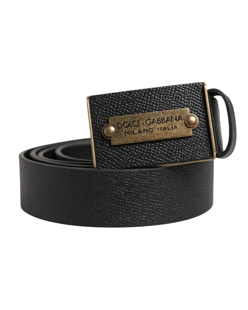 Dolce & Gabbana Men Black Calf Leather Metal Buckle Belt Black