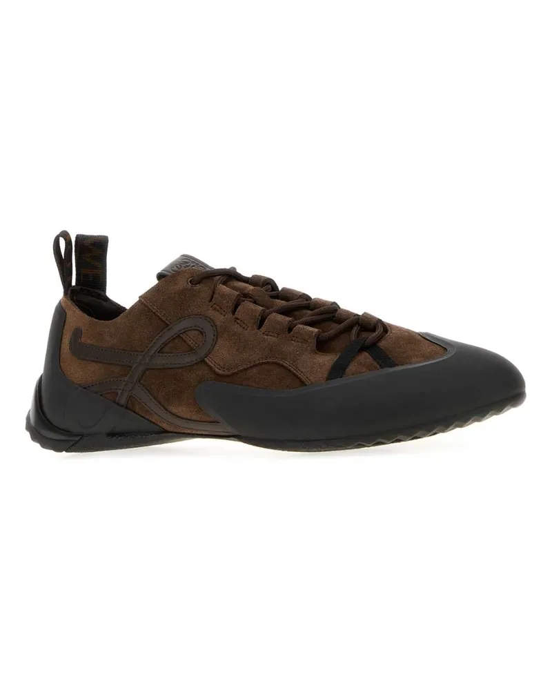 Loewe Men's Brown Suede Grip Sneakers Dark Brown-Dark Brown/dark Brown