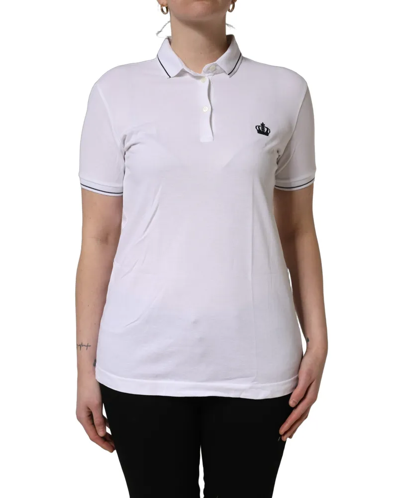 Dolce & Gabbana Women's White Crown Cotton Short Sleeves Polo Top White