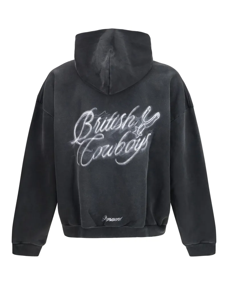 REPRESENT Men's British Cowboys Hoodie Stained Black Cotton Sweatshirts Sweater Black