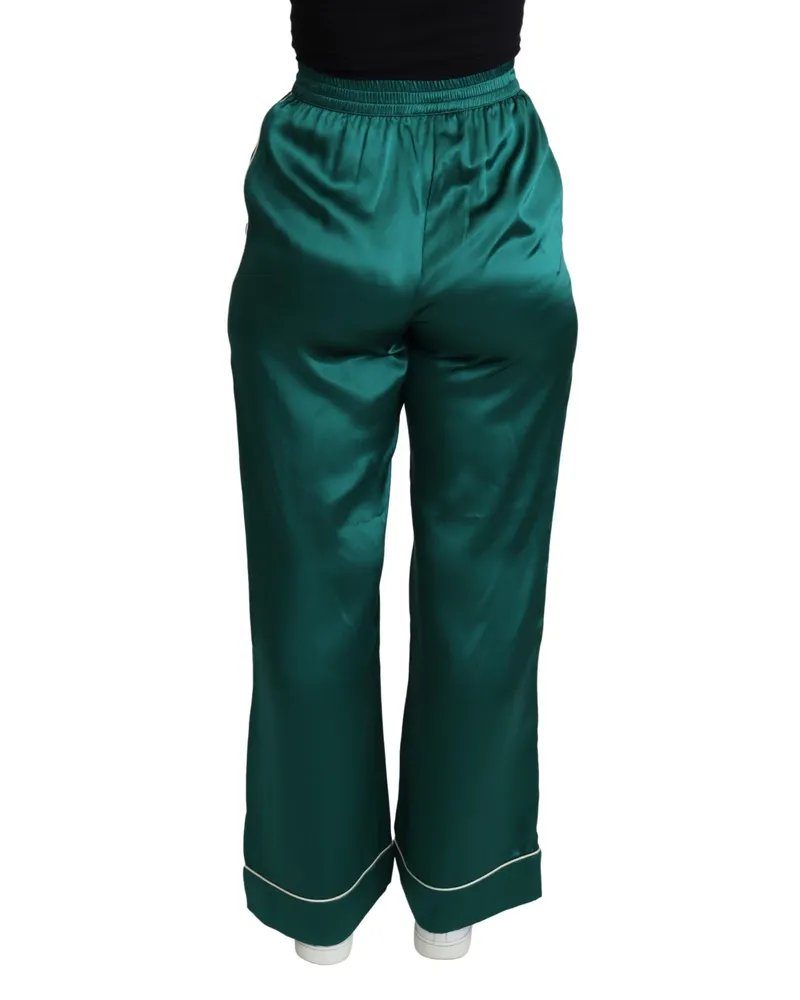 Dolce & Gabbana Women's Green High Waist Pajama Trouser Silk Pant Green