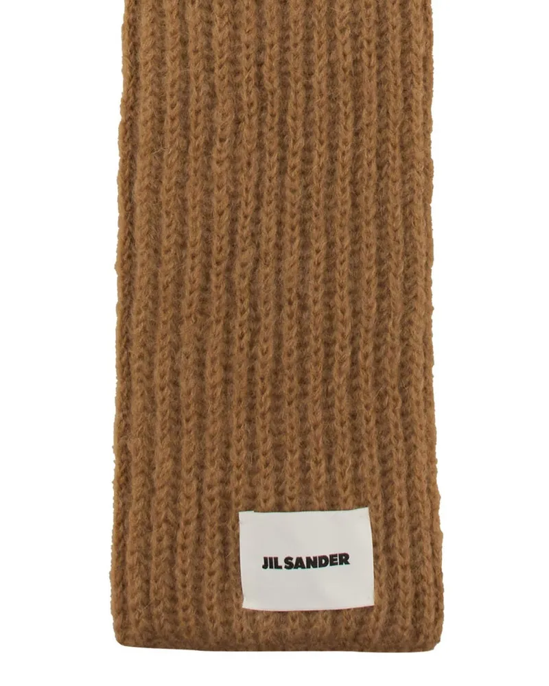 Jil Sander Logo Mohair-Wool Blend Scarf — Beige Beige
