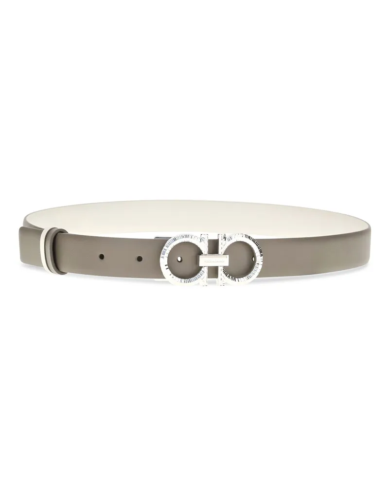 Ferragamo Women's Reversible And Adjustable Gancini Belt Haze Calf Leather Bos Taurus E Braces Haze
