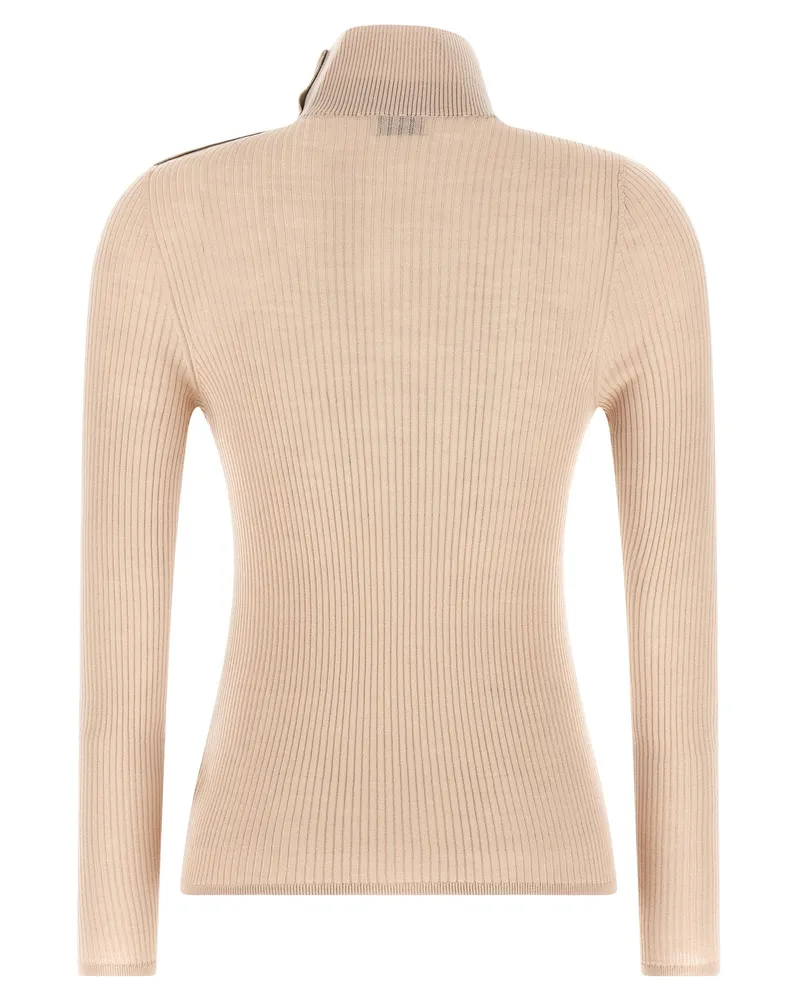 Moncler Ribbed Merino Wool Turtleneck Sweater — Beige Beige
