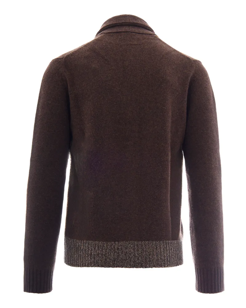 Ballantyne Diamond Intarsia Mouline Wool Cardigan — Brown Brown