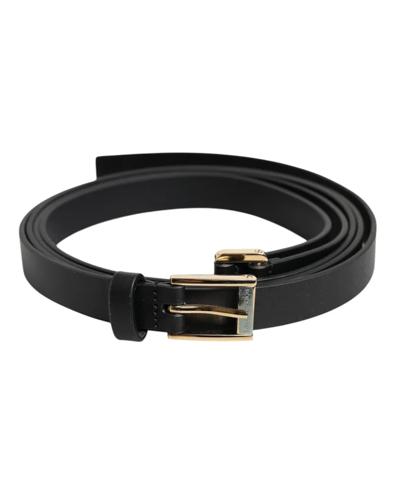 Dolce & Gabbana Men's Black Classic Gold Metal Logo Buckle Belt Calf Leather Black