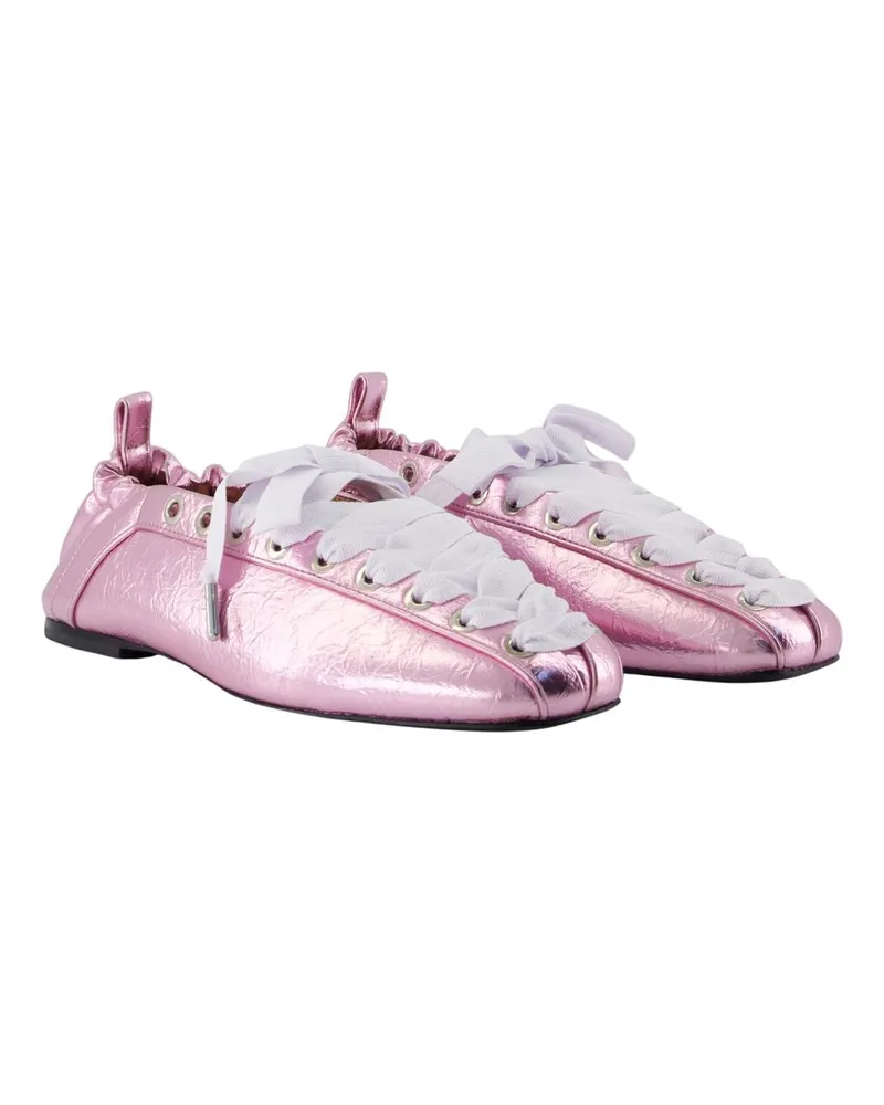 Ganni Women's Eyelet Lace Up Crinkle Ballerinas -  Synthetic Pink Shoes Flat-Shoes Pink