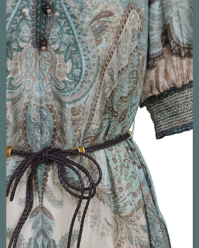 Zimmermann Women's High-Neck Paisley Silk Dress Ss26 W Teal