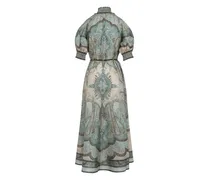 High-Neck Paisley Silk Dress — Teal