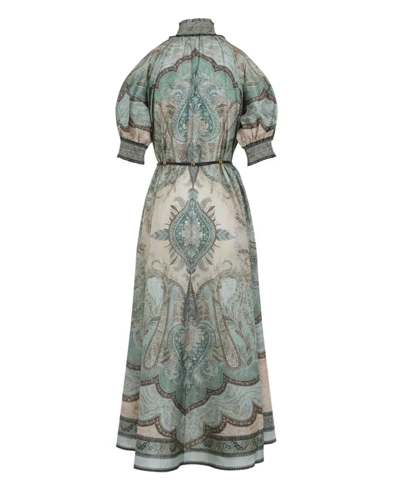 Zimmermann Women's High-Neck Paisley Silk Dress Ss26 W Teal