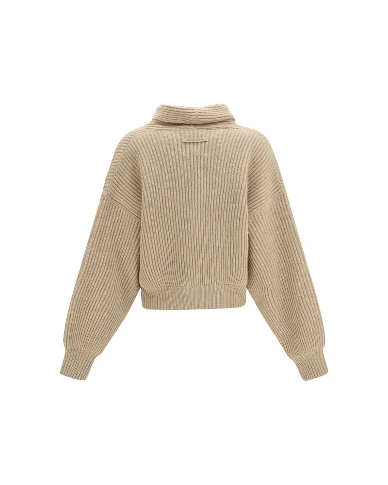 Tory Burch Ribbed Merino Wool Cardigan — Beige Beige