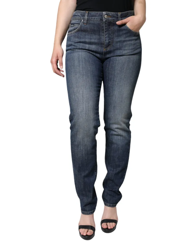 Dolce & Gabbana Women Dark Blue Cotton Stretch Skinny Denim Jeans Elastane Clothing Blue