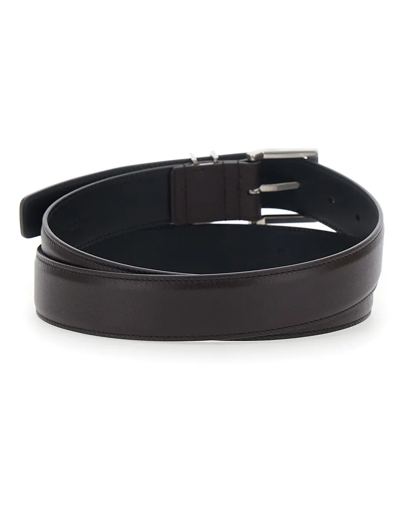 Saint Laurent Men's Belt Cassandre Plate Brown Leather Calf Brown