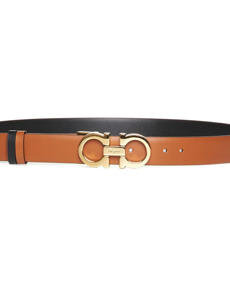 Ferragamo Women's Belt Gancini Reversible Leather Brown Calf Brown