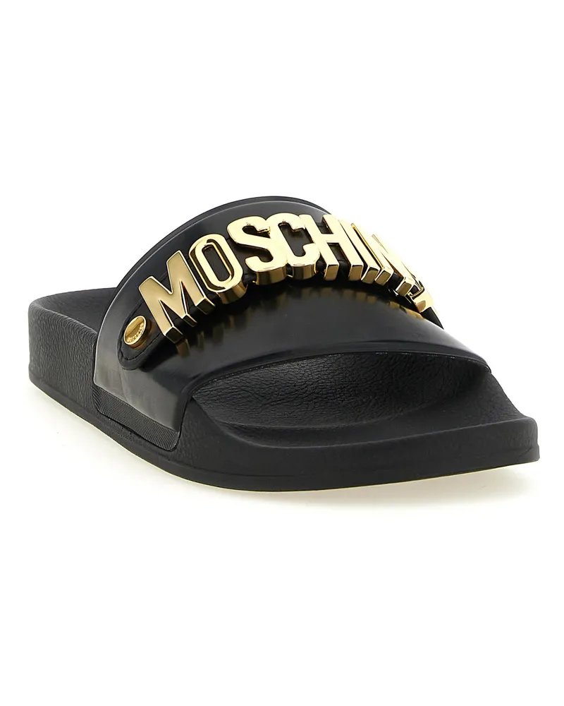 Moschino Gold Metal Logo Slide — Black Black