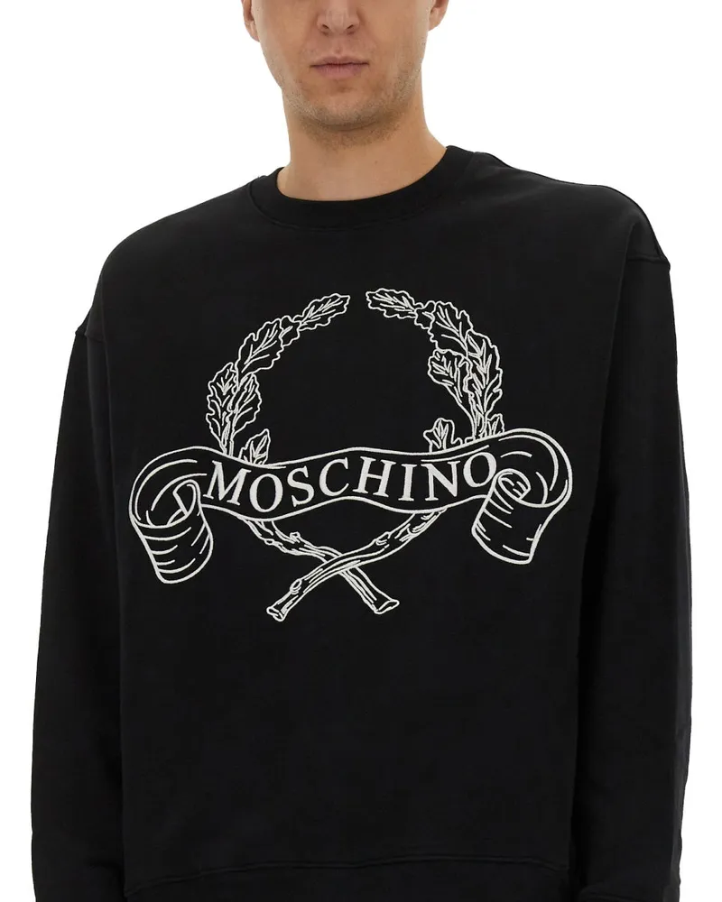 Moschino Laurel Crown Logo Embroidery Sweatshirt — Black Black