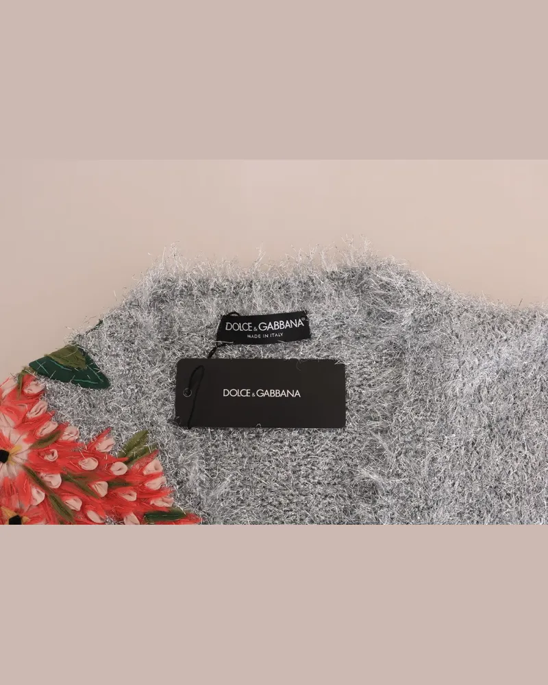 Dolce & Gabbana Women's Silver Cardigan Floral Applique Sweater Nylon Clothing Silver