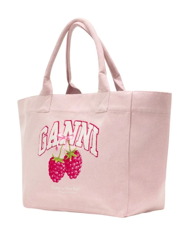 Ganni Women's Medium Trapeze Shopper Bag -  Cotton White Totes-Shopping-Bags Pink