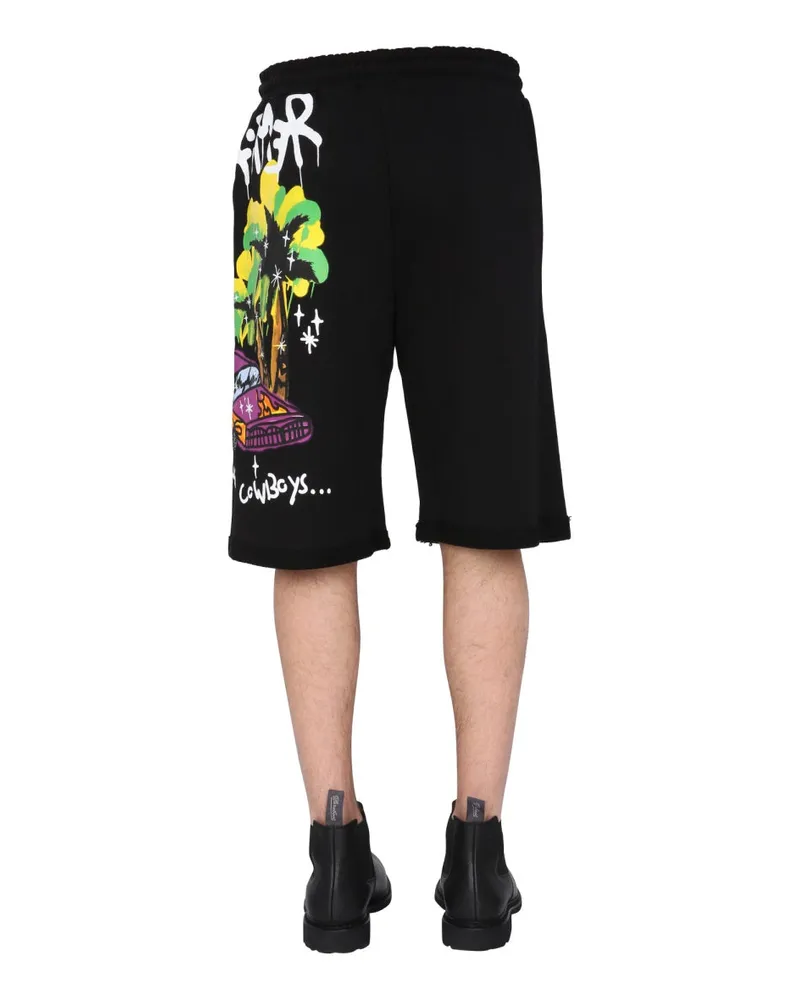DISCLAIMER Screen Print Bermuda Shorts — Black Black
