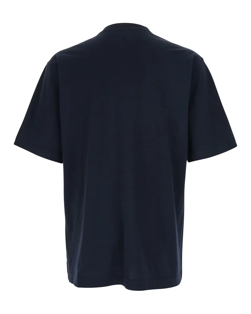 Dolce & Gabbana Men's T-Shirt With Logo Embroidery, Blue Cotton T-Shirts And Polos Navy