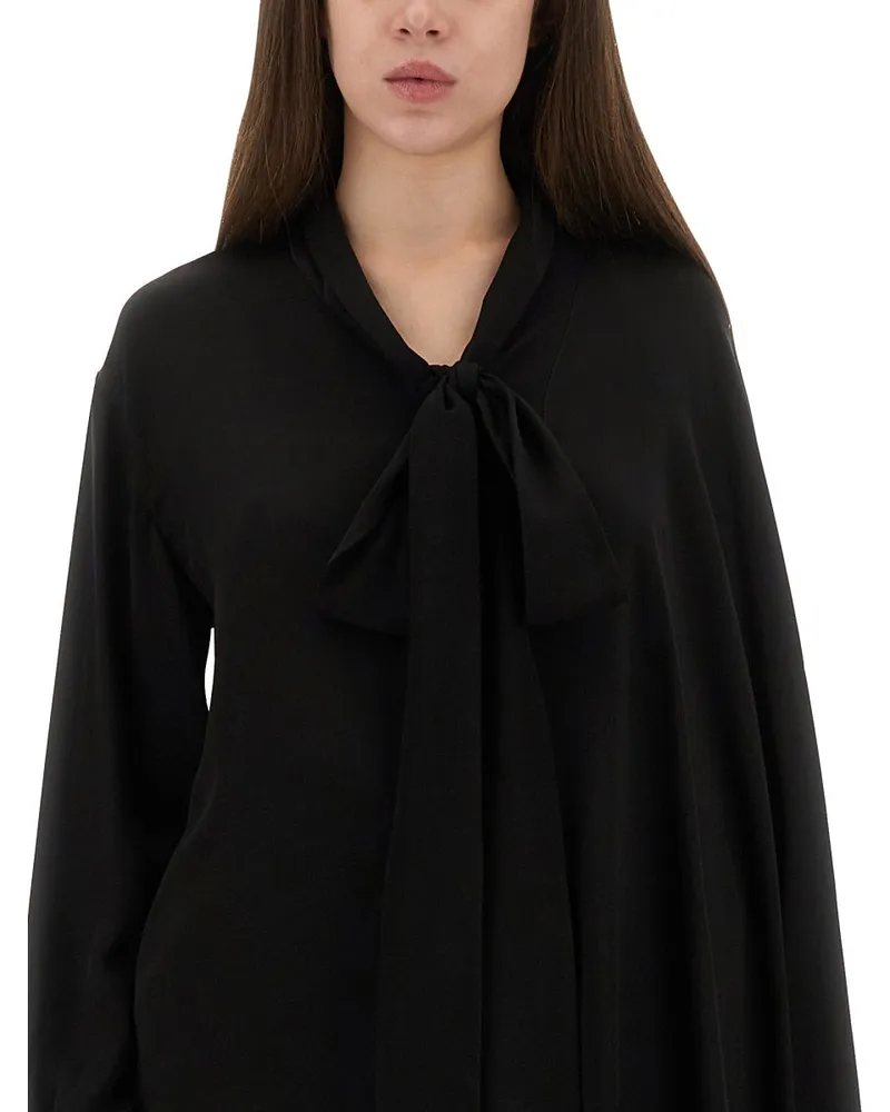 Balenciaga Silk with Attached Scarf Blouse — Black Black
