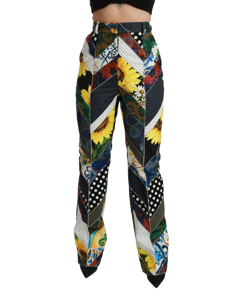 Dolce & Gabbana Women Multicolor Print High Waist Straight Pants Multicolor