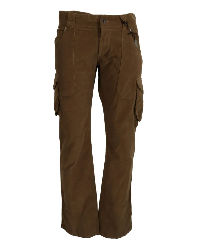 Ermanno Scervino Men Brown Cotton Corduroy Cargo Pants Elastane Brown