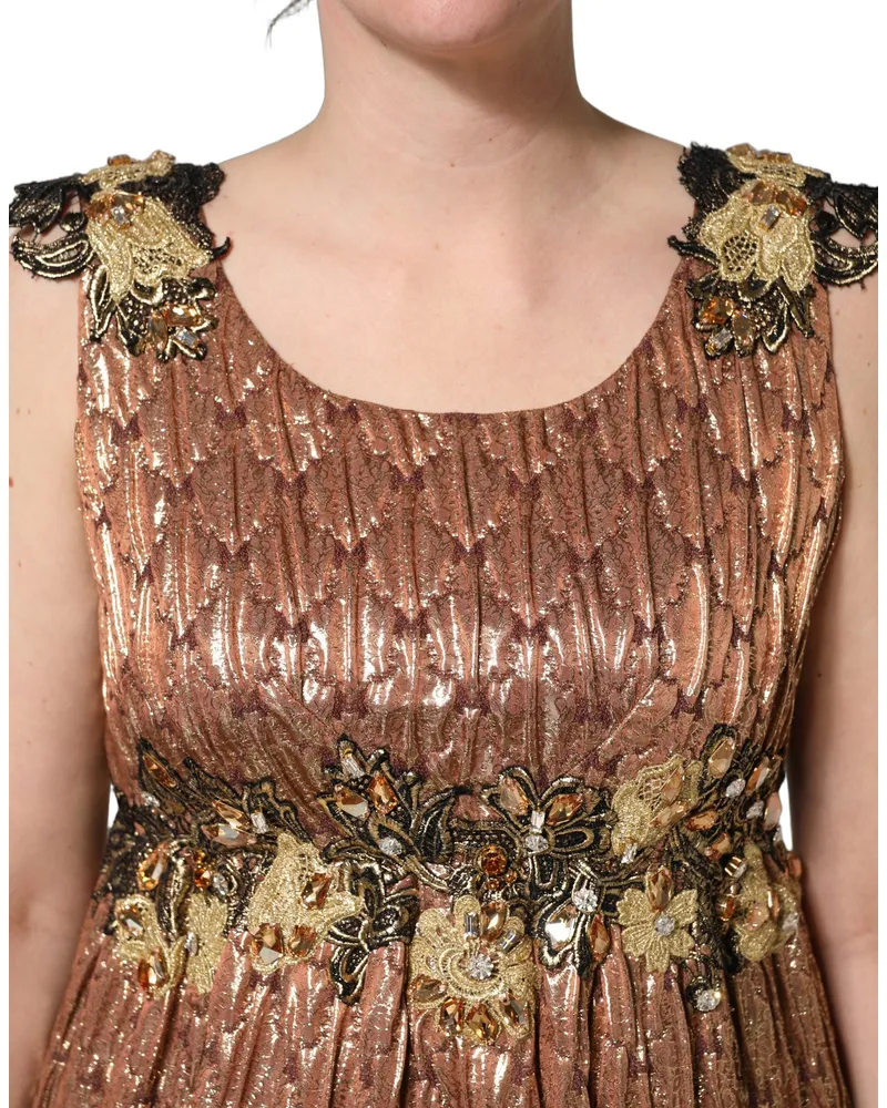 Dolce & Gabbana Women's Brown Metallic Crystal Evening Gown Dress Brown