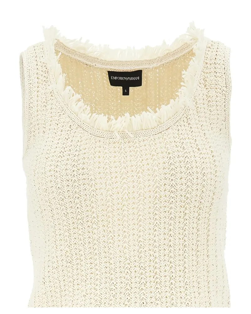Emporio Armani Frayed-Trim Cotton-Blend Tank Top — Ivory Ivory