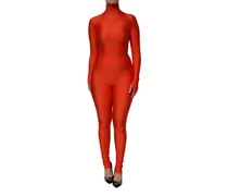 Nylon Turtleneck Bodycon Jumpsuit — Red