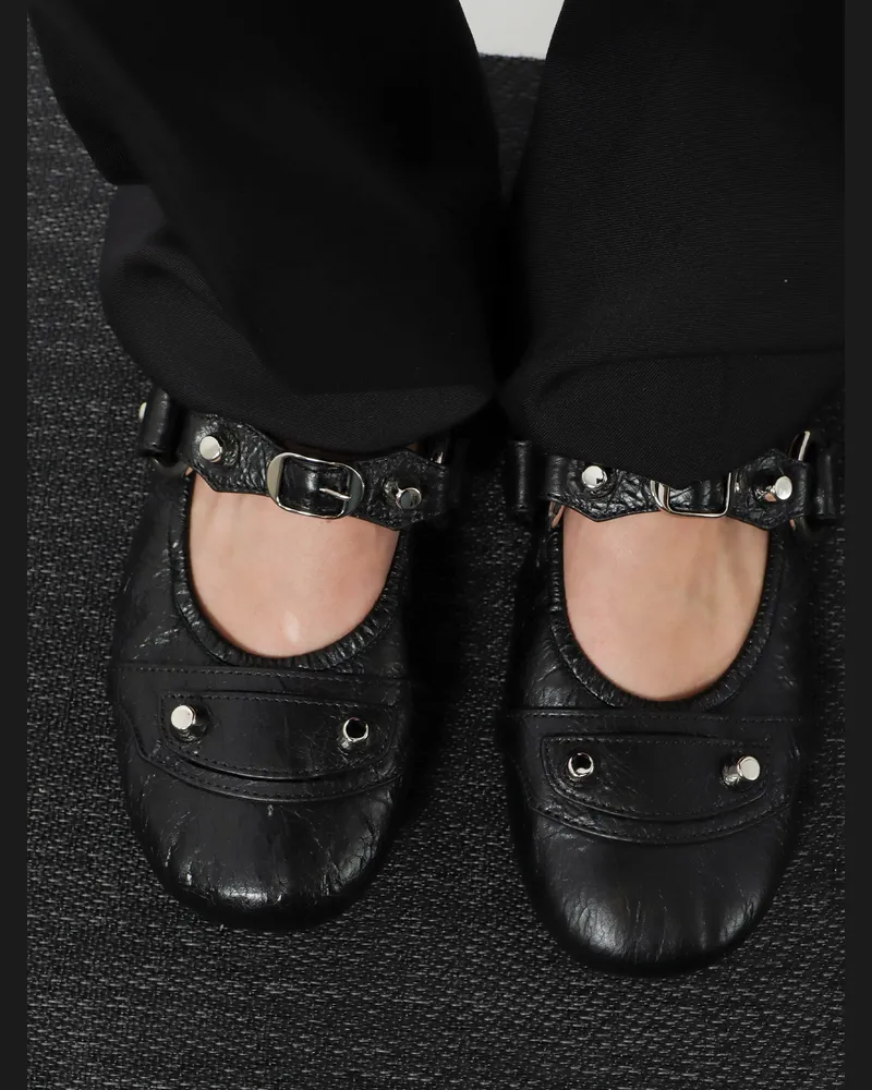 Balenciaga Women's Ballerina Shoes City Flat L005 Leather Black Black