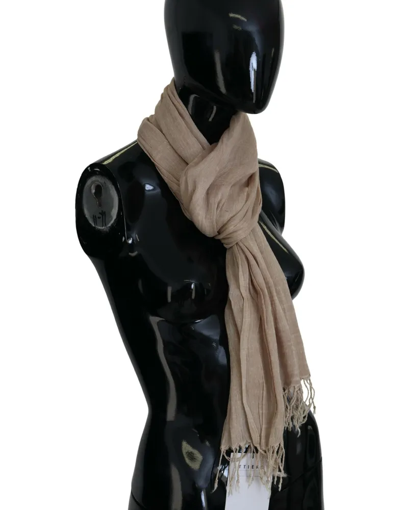 CoSTUME NATIONAL Women's Beige Cotton Shawl Foulard Fringe Scarf Linen Beige