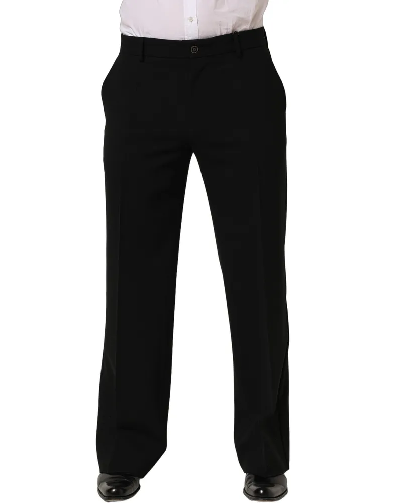 Dolce & Gabbana Men Virgin Wool Straight Trousers Black Elastane Black