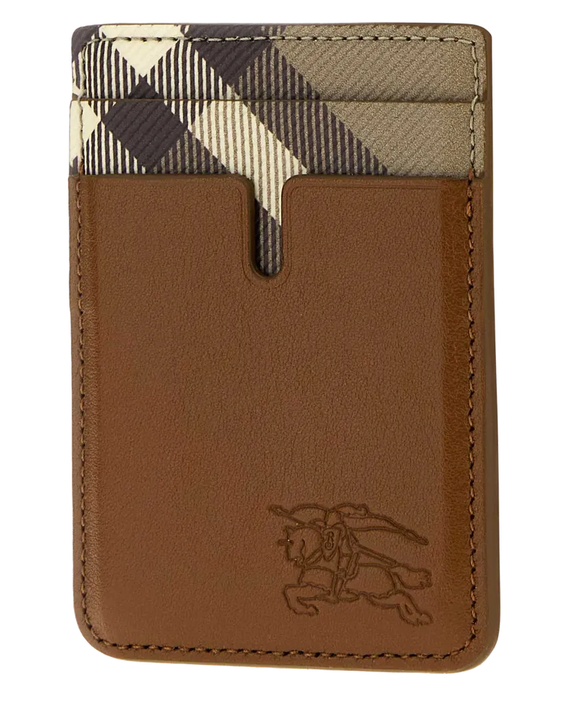 Burberry Men's Brown Leather Pop Check Card Holder Hazel Exterior: Calf Portafogli Wallet Brown
