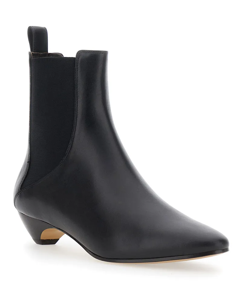 Le Monde Béryl Leather with Elastic Panels Ankle Boot — Black Black