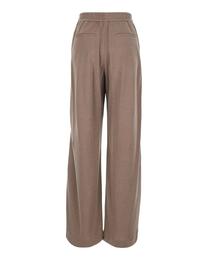 Brunello Cucinelli Women's Wide-Leg Trousers Brown Cotton Brown