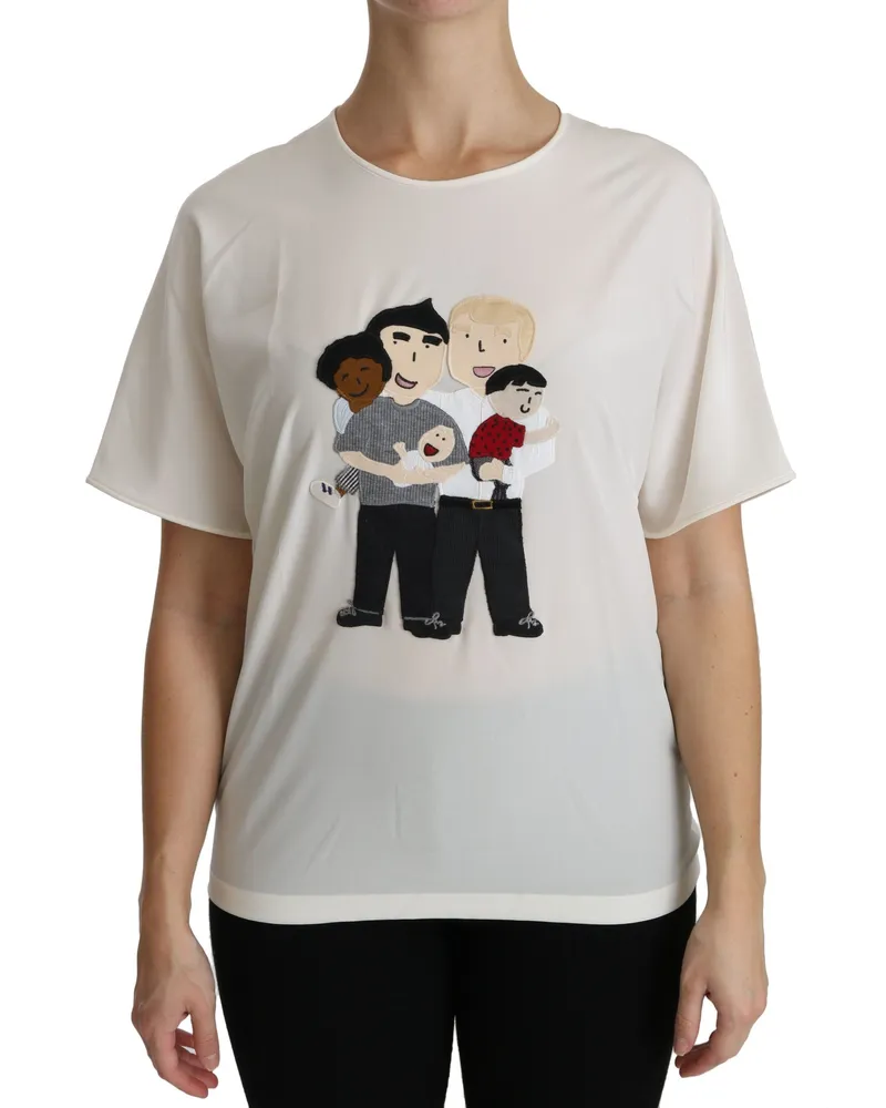 Dolce & Gabbana Women's White #dgfamily Patch Short Sleeve Blouse Top Silk Elastane White