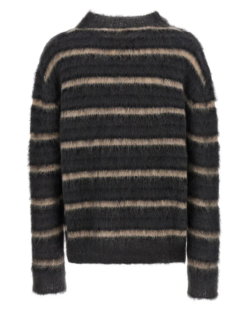 Marni Brushed Mohair Striped Sweater — Black Black