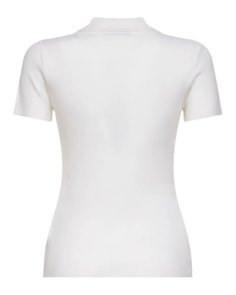 Max Mara Women's White Ribbed Wool Polo Shirt Virgin Tops White