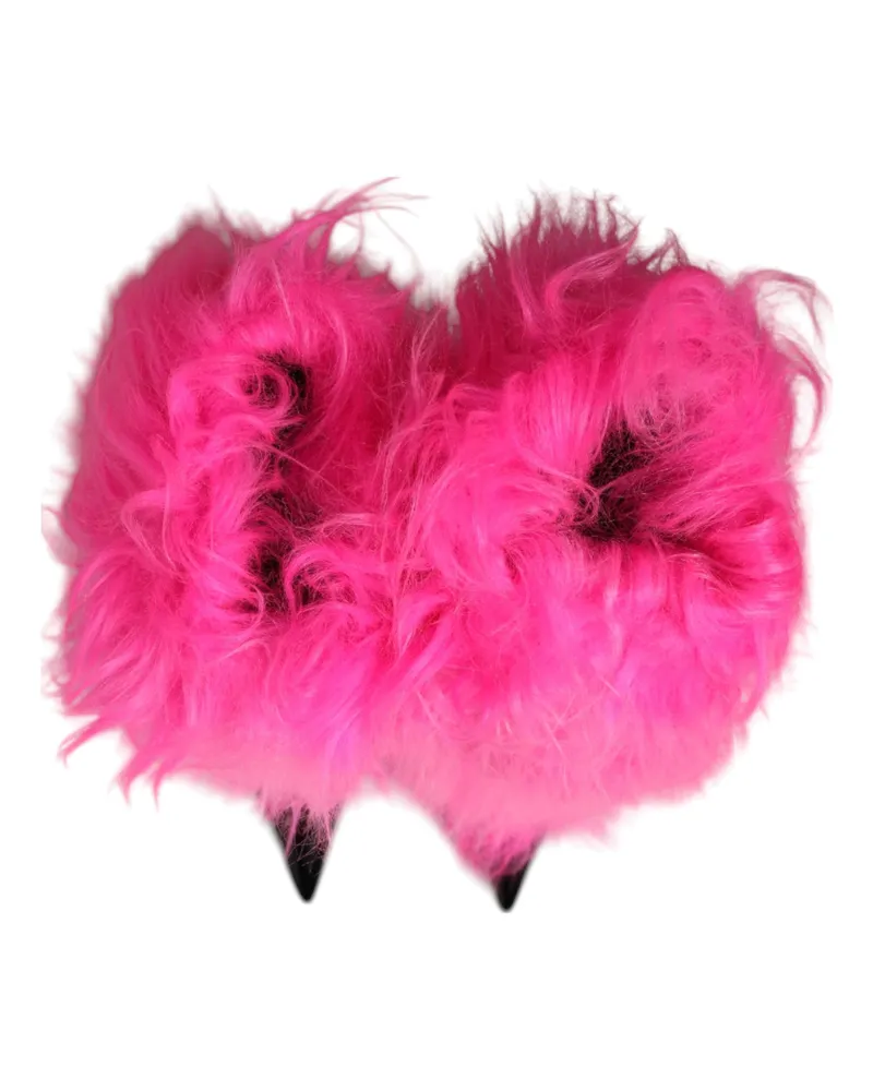 Dolce & Gabbana Women's Pink Faux Fur Leather High Heels Boots Shoes Pink