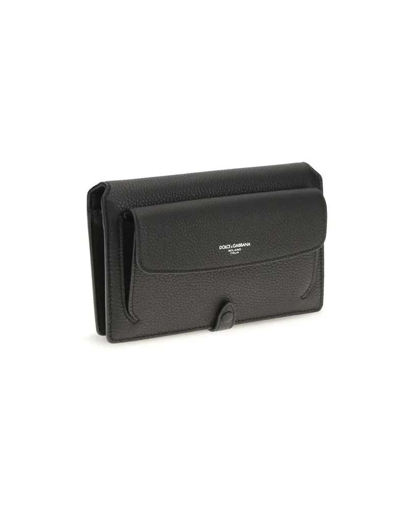 Dolce & Gabbana Calfskin Leather Shoulder Bag — Black Black